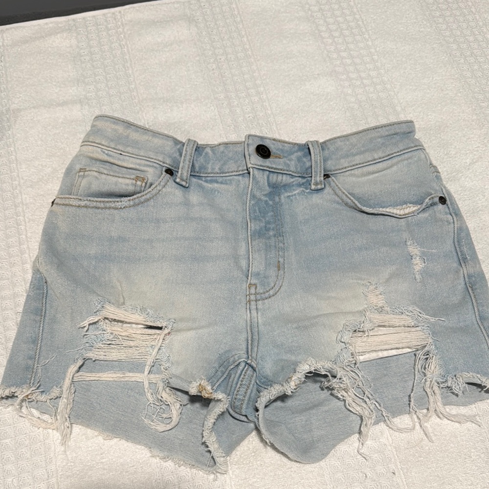 Blue High-Waisted Distressed Jean Shorts